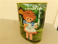 Raggedy Ann and Andy metal garbage can 13 in tall