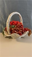 Kiln Fired Clay Basket w/Grapes