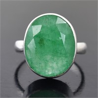 10ct Emerald Gemstone Ring,925 Silver, US 6