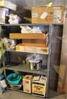 Metal shelf w/ assorted items