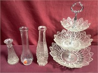 3 Tier Glass Snack Stand & 3 Assorted Candleholder