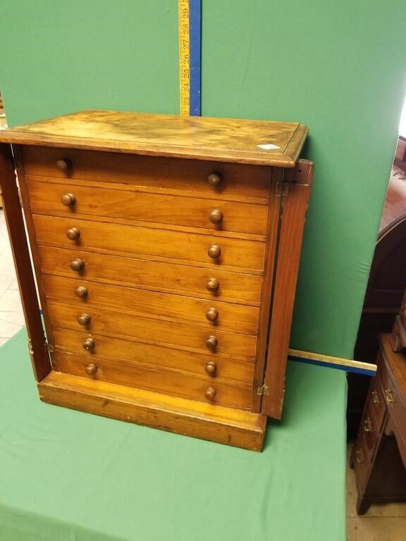 EARLY 8 DRAWER PETITE CHEST W/ SIDE LOCK COLUMNS