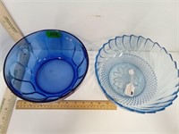 2 Blue Glass Bowls