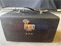 Vintage Black Alligator Cosmetic / Traveling Case