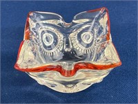 Murano Art Glass Rectangle Owl Dish Ash Tray Red