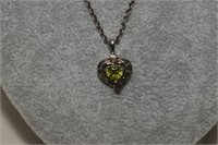 Sterling Peridot Heart Pendant &Silver Color Chain