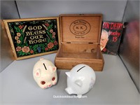 Misc. Vintage Piggy Banks, Cigar Box, Don Cherry D