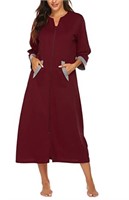 Ekouaer Women Zipper Robe- RED