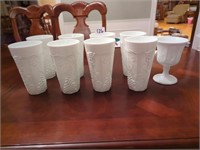Milk glass glasses set of 8 and 1 goblet