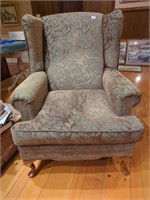 Green and gold Queen Anne Leg wingback chair