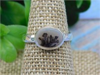 STERLING SILVER PLUME AGATE RING ROCK STONE LAPIDA