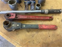 Assorted Ratchet Wrench and large sockets