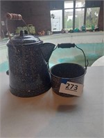 Graniteware coffee pot and small pot