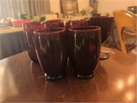 8 red glasses vintage glassware
