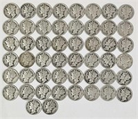 50 U.S. Mercury Silver Dimes 1920's & 30's