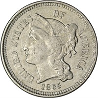 1865 NICKEL THREE CENT PIECE - XF