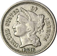 1876 NICKEL THREE CENT PIECE - VF