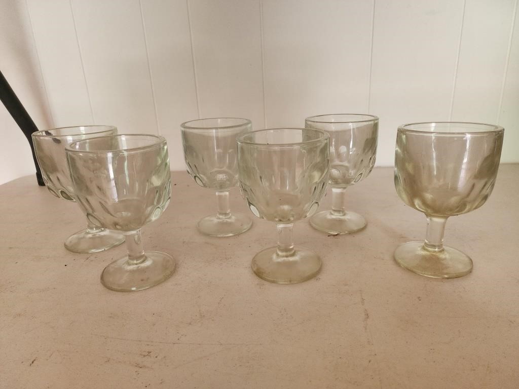 6 Heavy Glass Goblet Footed Beer Barware 6" tall