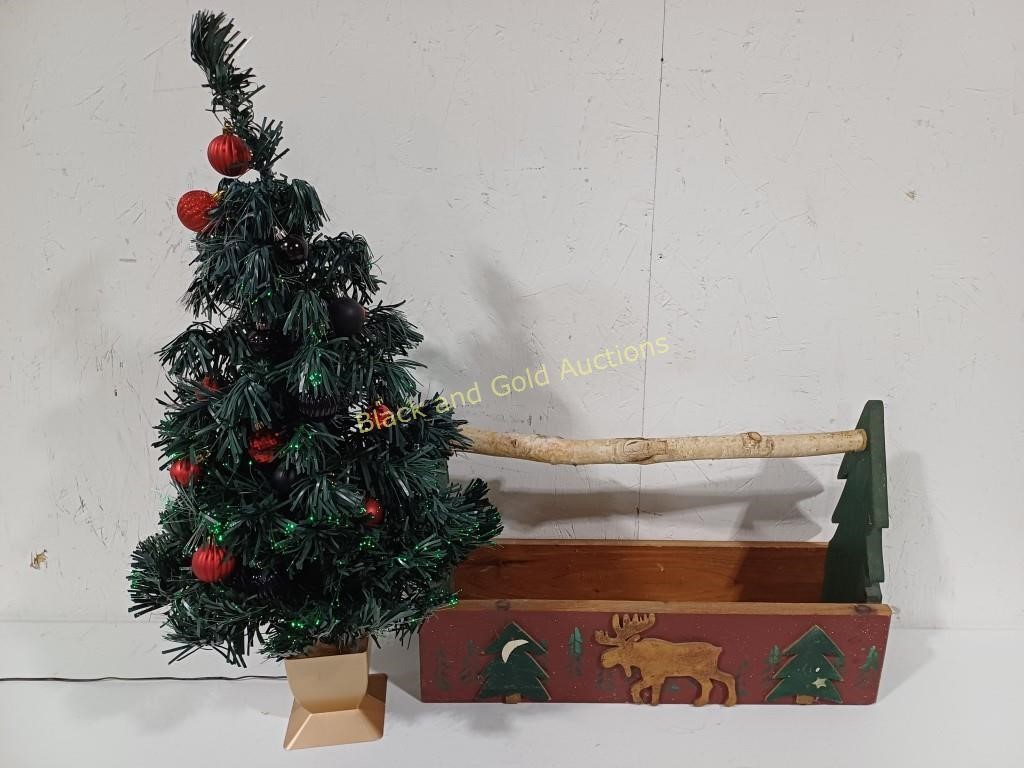 Small RGB Christmas Tree & Wood Caddy