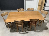Folding Hardwood Dining Table and (6) Chairs