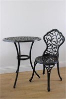 PAINTED ALUMINUM BISTRO TABLE & CHAIR