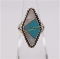 Ring Size 3.5 Turquoise, Mother of Pearl