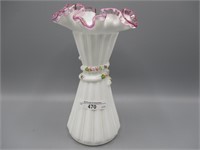 Fenton HP Wheat vase w lav crest