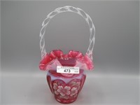 Fenton cran opal HP 9" basket w/ Dogwood