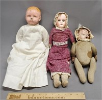 Lot of 3 Antique Dolls