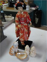 15" Silk Geisha & Assorted Collectibles Pictured