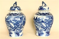 Pair of Chinese Blue and White Porcelain Covered