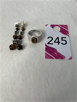 Tigereye & Sterling Silver Earrings & Ring