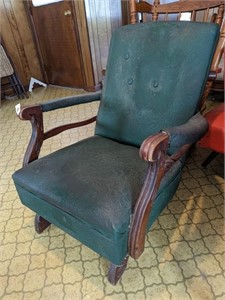 Green Vinyl Upholstered Vintage Rocking Chair