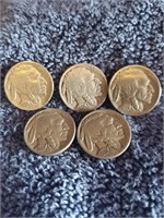 5X 1937 Buffalo Nickels