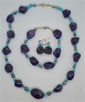 Sterling Silver Natural Stone Bead Jewelry Set
