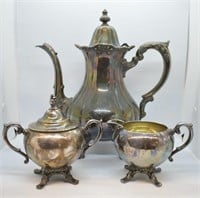 Vintage Silver Plate Tea Pot, Creamer & Sugar Bowl
