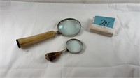 2 old handled magnifying glasses