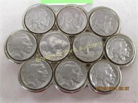 GROUP OF 10 US BUFFALO NICKELS MADE INTO