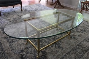 Glass & Brass Coffee Table 48x26x16.75H