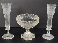 Pair Cut Glass Vases & Compote