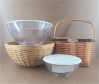 2 Longaberger Baskets & 2 Longaberger Bowls