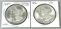 1880 & 1896 Morgan Silver Dollars.