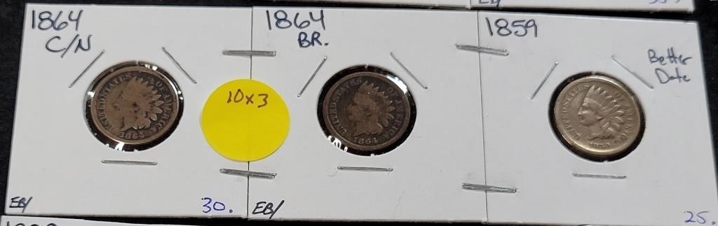 3X BID - 2 1864 & A 1859 INDIAN HEAD CENTS
