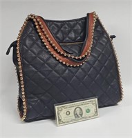 BIG BUDDHA BLACK QUILTED, GOLD BEAD HANDBAG, PURSE