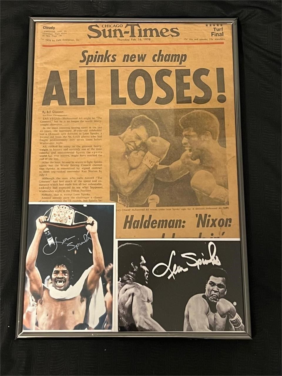 Chicago Sun Times Ali Loses -  Spinks Autograph