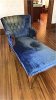 Blue velvet chaise lounge chair