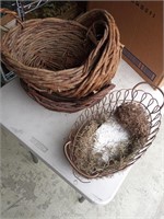 3 Wicker and 1 Wire Baskets