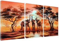 AMOY ART 3-PIECE  WALL ART AFRICAN ELEPHANTS