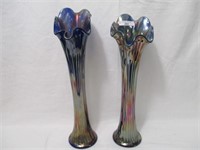 2 Fenton 15" blue Diamond Rib/ Spearhead vases