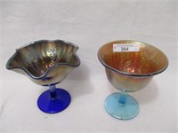 2 Fenton Holly goblets/compotes- blue & pwd blue